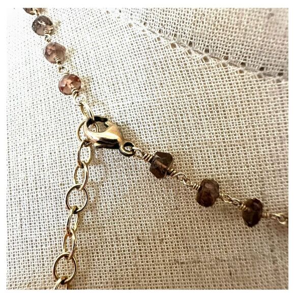 Smoky Quartz Beaded Necklace with Dark Pearl Acorn Pendant - 14K Gold-Filled - Picture 3 of 11